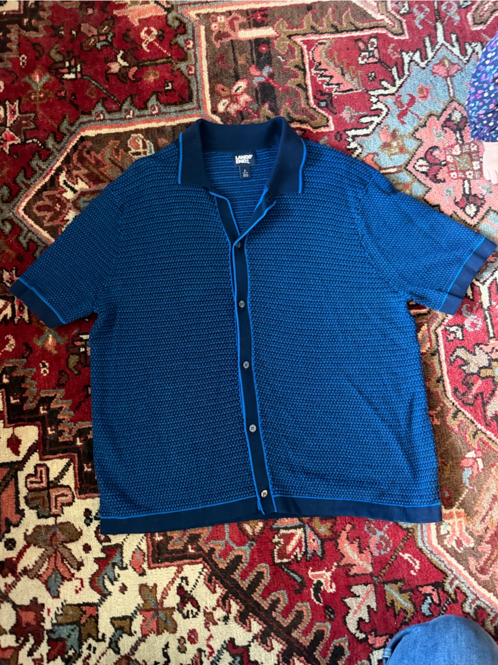 Lands’ End Men’s Cotton Short Sleeve Waffle Knit Sweater Polo Size L 42-44 EUC